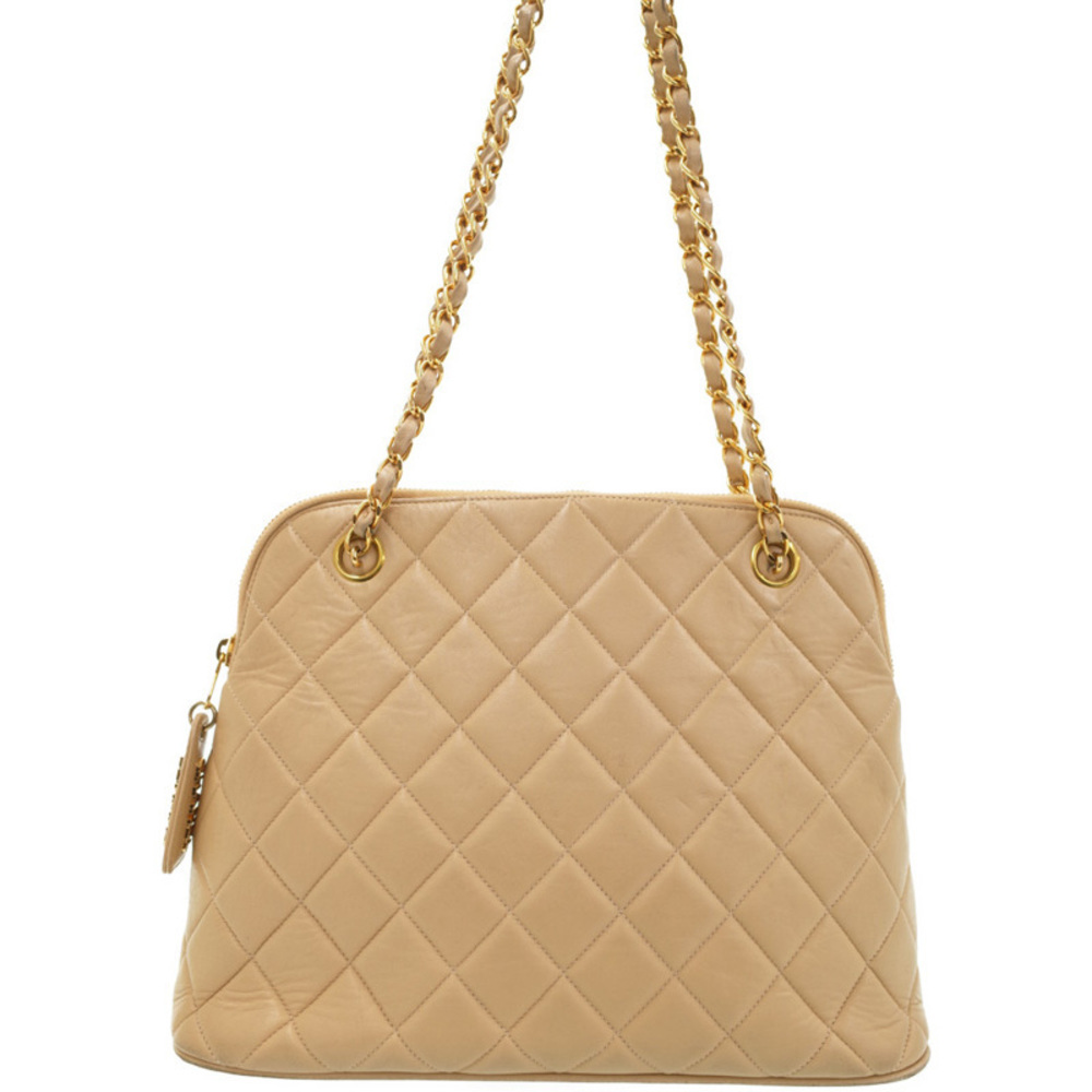 Chanel Matelasse Chain Shoulder Bag Beige Lambskin